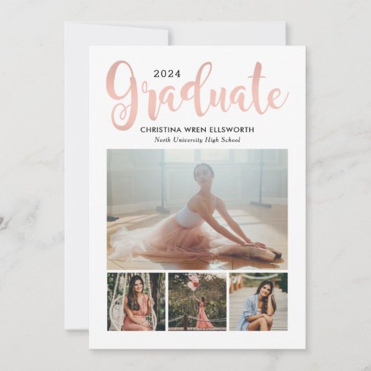2025 Afstuderen Roos Gold Script Photo Collage Par Kaart (Voorkant)
