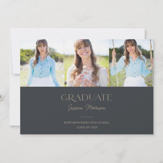 2025 Afstuderen Script Naam Grey Graduation Party Kaart (Voorkant)