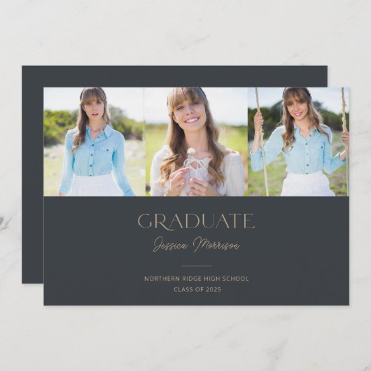 2025 Afstuderen Script Naam Grey Graduation Party Kaart (Voorkant / Achterkant)