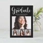 2025 Afstuderen Silver Script Photo Collage Party Kaart (Staand voorkant)