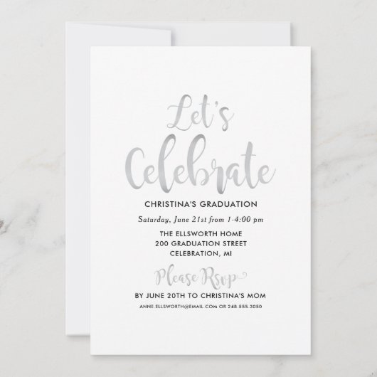 2025 Afstuderen Silver Script Photo Collage Party Kaart (Achterkant)