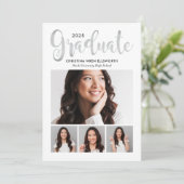 2025 Afstuderen Silver Script Photo Collage Party Kaart (Staand voorkant)