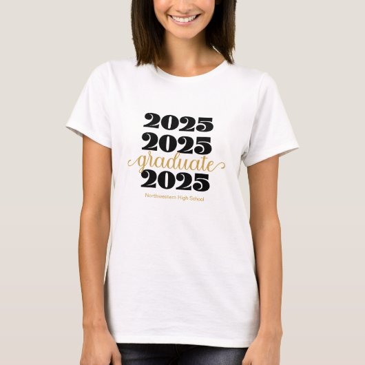 2025 Afstuderen zwart goud T-shirt (Voorkant)