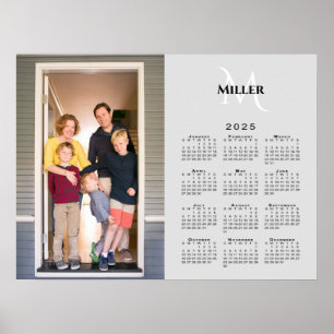 2025 Agenda Met Eigen Foto en Monogram Naam op Gri Poster