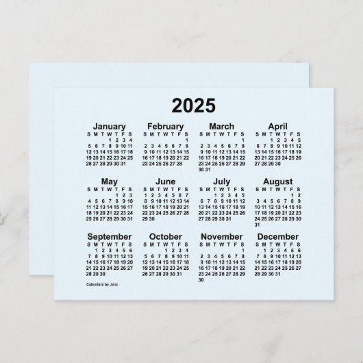 2025 Alice Blue Mini Calendar van Janz Briefkaart (Voorkant / Achterkant)