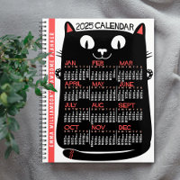 2025 Année Calendrier mensuel Chat noir du milieu