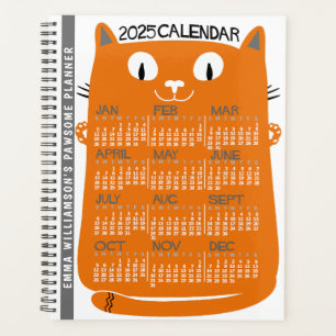 2025 Année Calendrier mensuel Mi-Siècle Orange Cha