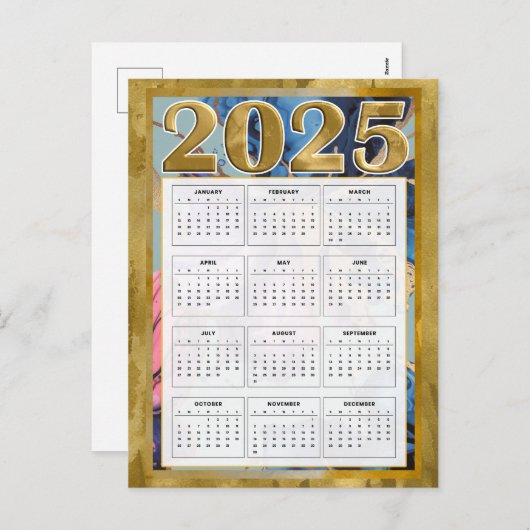2025 Année En Un Coup D'Oeil Calendrier Carte Nouv (Devant / Derrière)