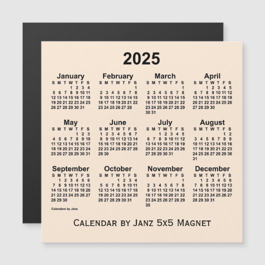 2025 Antiek witte kalender van Janz 5x5 Magnet (Voorkant / Achterkant)