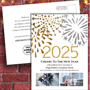 2025 Bedrijfsfoto Feestelijke Vuurwerk Gouden Glit Feestdagenkaart