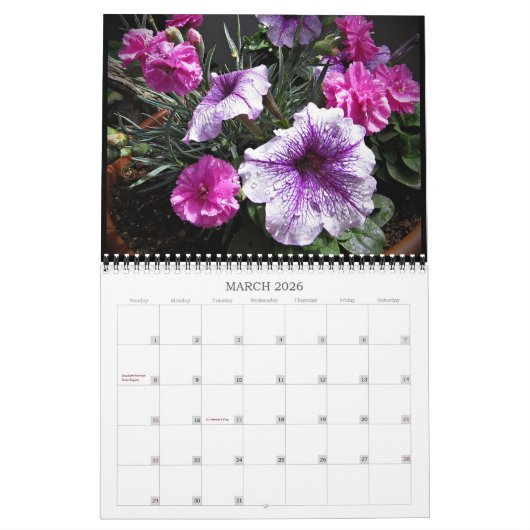 2025 Belles fleurs Calendrier mural Taille moyenne (Mar 2026)