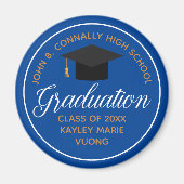 2025 Blauw Goud Afstudeerfeest Custom Keepsake Magneet (Voorkant)
