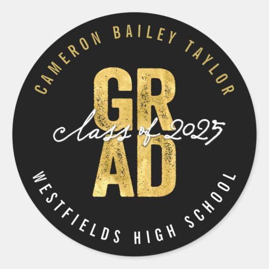 2025 Bold AFSTUDEERDER Goud & Zwart Stijlvol Afstu Ronde Sticker (Voorkant)