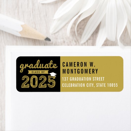 2025 Bold Gold Sketch Modern Afstuderen Adres Etiket (Insitu)