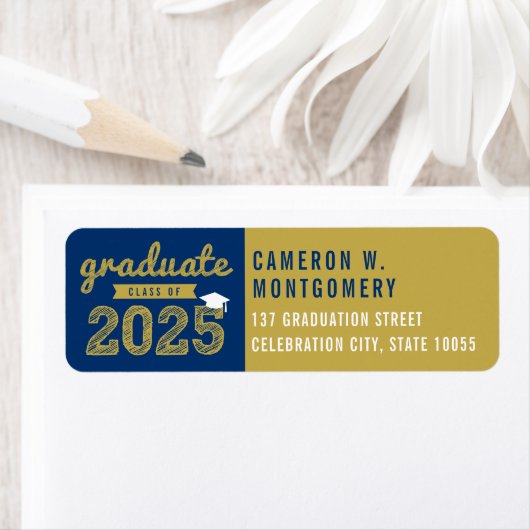 2025 Bold Sketch Modern Navy Afstuderen Adres Etiket (Insitu)