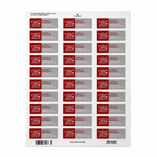 2025 Bold Sketch Modern Rood Afstuderen Adres Etiket (Full Sheet)