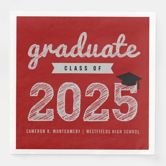 2025 Bold Sketch Tekst Rood Modern Graduation Part Servet (Voorkant)