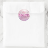 2025 Bruid Roze Kroon Retro Fun Script Metallic Ronde Sticker (Tas)