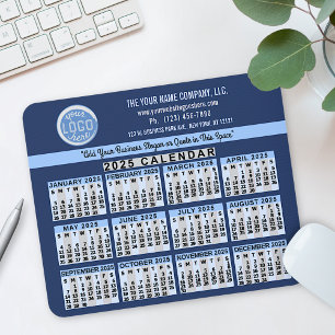 2025 Calendar Blue Easy Custom Business Logo Naam Muismat