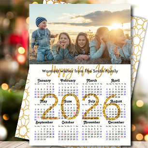 2025 Calendar Gold Glitter Script Minimalistische  Feestdagenkaart