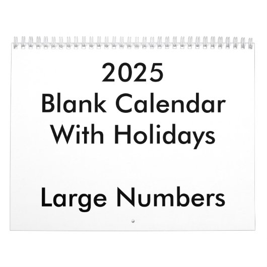 2025 Calendrier Blanc Avec Vacances Nombres Grands (Protection)
