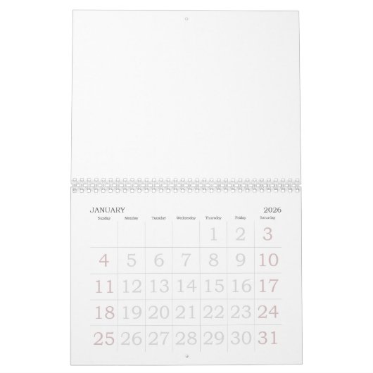 2025 Calendrier Blanc Avec Vacances Nombres Grands (Jan 2026)