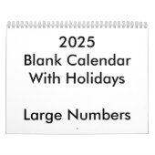 2025 Calendrier Blanc Avec Vacances Nombres Grands (Protection)