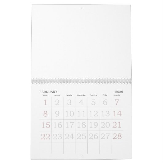 2025 Calendrier Blanc Avec Vacances Nombres Grands (Feb 2026)