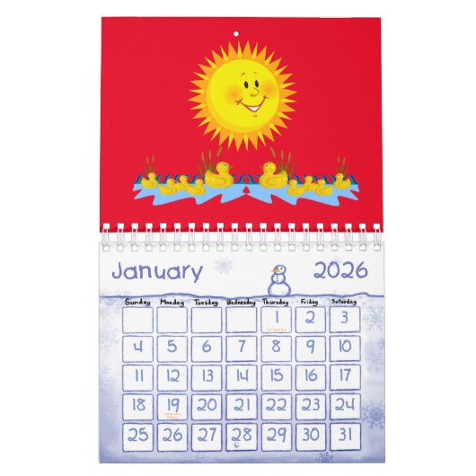 2025 Calendrier Canards jaunes et soleil (Jan 2026)