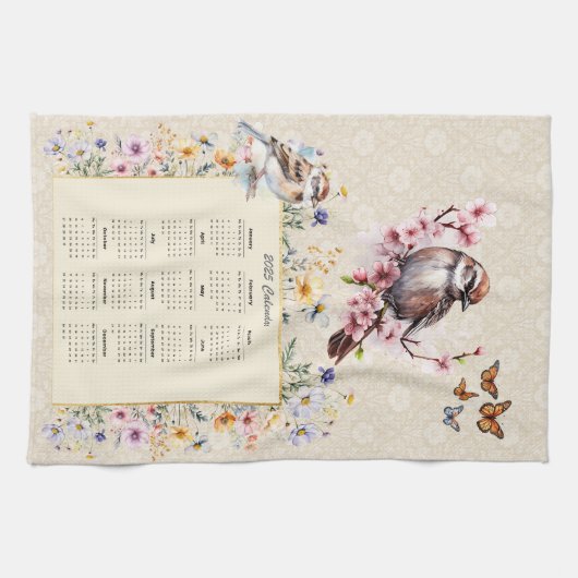 2025 Calendrier Épervier de serviette avec Fleurs (Horizontal)