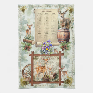 2025 Calendrier Serviette Deer Buck Pansies Acorns