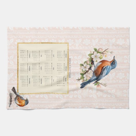 2025 Calendrier Serviette Robin Oiseau Pêcher Dama (Horizontal)