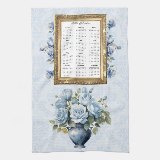 2025 Calendrier Serviette Rose bleu Serviette de c (Vertical)