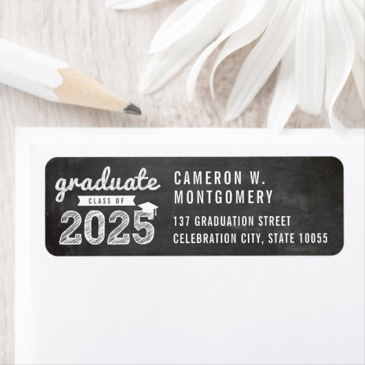 2025 Chalkboard schets Modern Afstuderen adres Etiket (Insitu)