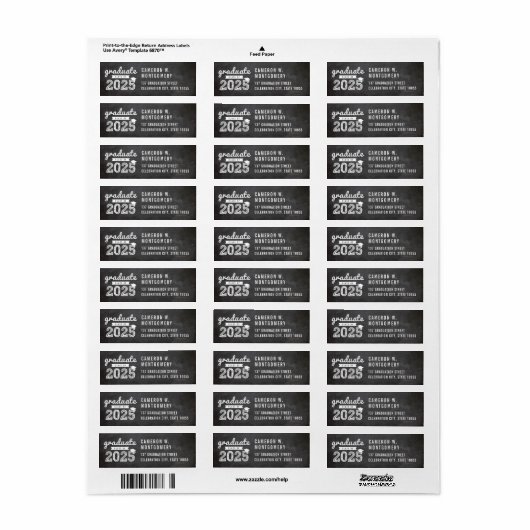 2025 Chalkboard schets Modern Afstuderen adres Etiket (Full Sheet)