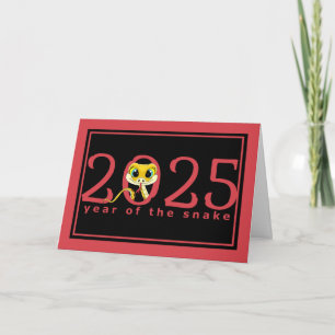 2025 Chinees Nieuwjaar Cartoon Slang Vakantie Kaar Feestdagen Kaart