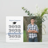 2025 Christelijk Blauw Afstuderen Fotoaankondiging Aankondiging (Staand voorkant)