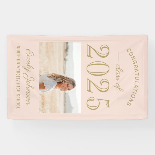 2025 Elegant Blush Gold Custom Photo Afstuderen Spandoek (Horizontaal)