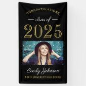 2025 Elegant Goud Zwart Custom Photo Afstuderen Spandoek (Verticaal)