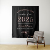 2025 Elegant Roos Goud Zwart Custom Afstuderen Wandkleed (In situ)