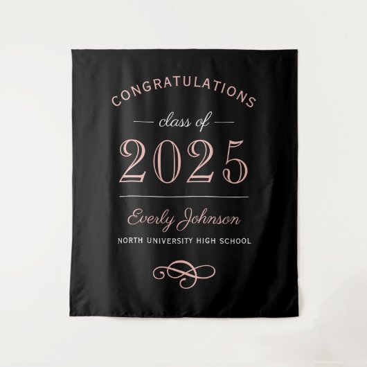 2025 Elegant Roos Goud Zwart Custom Afstuderen Wandkleed (Voorkant)