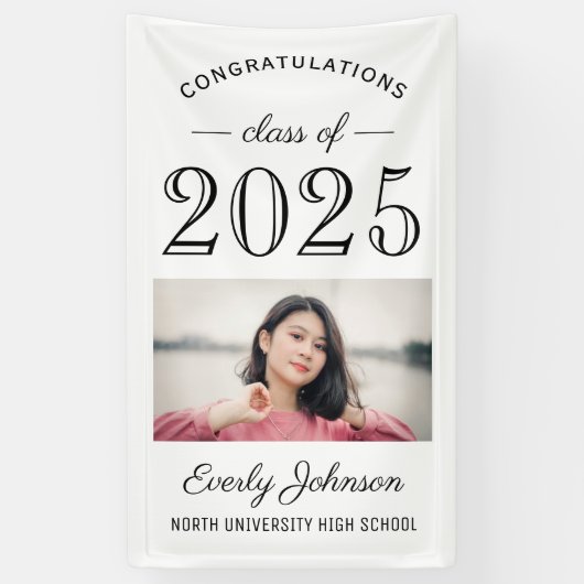 2025 Elegant Zwart Wit Custom Photo Afstuderen Spandoek (Verticaal)