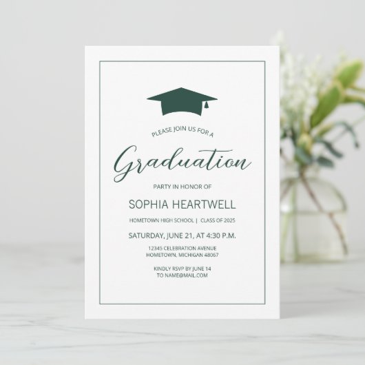 2025 Emerald Green Pet Modern Graduation Party Kaart (Staand voorkant)
