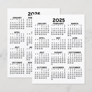 2025 en 2026 Jaar Uitzicht Kalender - Basic Minima Briefkaart