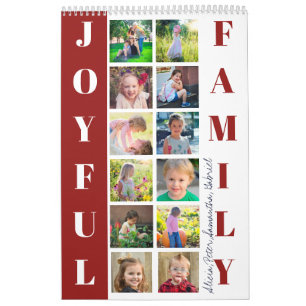 2025 Familiefoto Collage Monogrammed Bourgogne Kalender