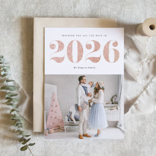 2025 Faux Roos Gold Glitter Modern Gelukkig Nieuwj Feestdagen Kaart