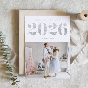 2025 Faux Silver Glitter Modern Gelukkig Nieuwjaar Feestdagen Kaart