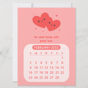 2025 Februari Maandelijkse Motiverende Hart Kalend Kaart