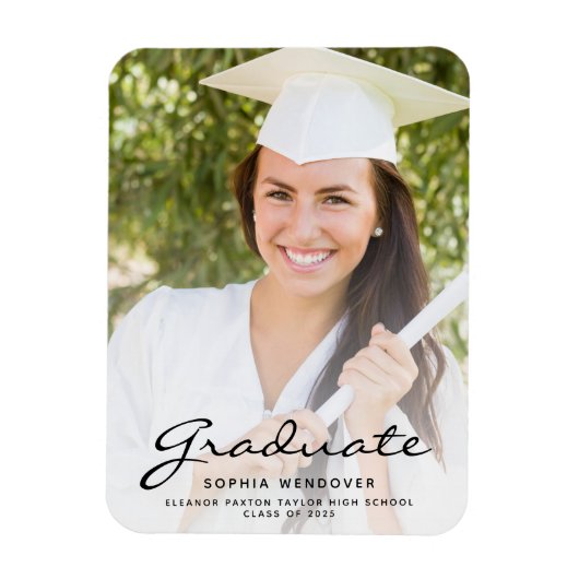 2025 Foto White Black Script Afstudeerder Aankondi Magneet (Verticaal)