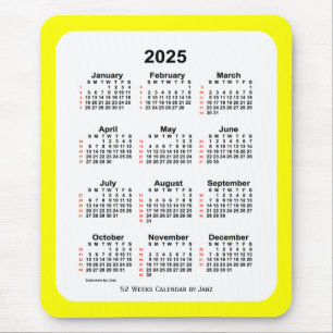 2025 Geel Twee-Tonen 52 Week Kalender van Janz Muismat